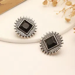 Saraf RS Jewellery Rhodium Plated Artificial Stones Studded Oxidised Geometric Studs-picture-29