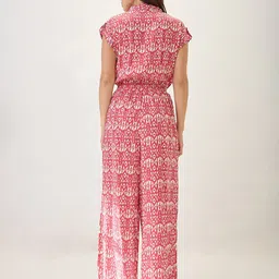 Globus Shirt Collar Extended Sleeves Abstract Print Cut Out Detail Waist Tie-Up Jumpsuit image 4