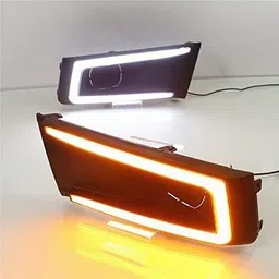 prtek Daytime Running Light Led Drl White for Fog Light With Yellow Turn Signal for Maruti Brezza (Set Of 2 with complete wiring) Car Reflector Light-picture-10