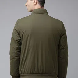 u.s. polo assn. U S Polo Assn Men Olive Green Solid Bomber Jacket With Detachable Hood image 5