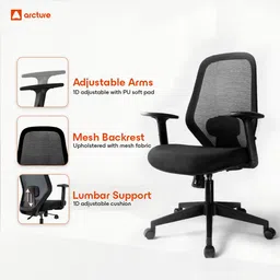 arcture Navo Mid Back Ergonomic Chair|Home,Office,WFH|1D Armrest, LumbarSupport Mesh Office Adjustable Arm Chair image 4