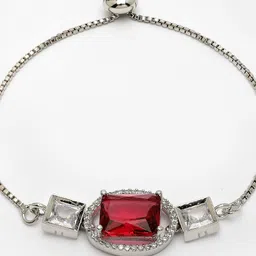 ZENEME Women Brass Cubic Zirconia Rhodium-Plated Charm Bracelet image 4