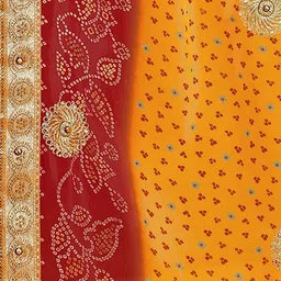KALINI Mustard & Red Bandhani Patchwork Bandhani Saree image 5