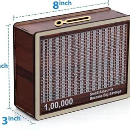 countrylink Wooden Money Saving Box 1 Lakh Goal with Number Marking Chart Coin Bank image 2