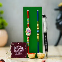 tonkwalas Religious Rakhi for brother -02 Mauli Thread Rakhi, Pen, Key Ring, Chawal Roli Pack, Greeting Card Set-picture-44