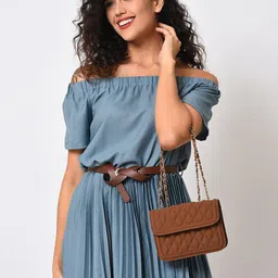 HAUTE SAUCE by  Campus Sutra Quilted Detail Structured Sling Bag image 5