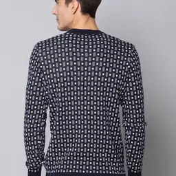 BEN SHERMAN Men Navy Blue & White Pure Cotton Printed Pullover image 2