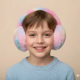 sovas Kids Rainbow Plush Winter Earmuffs Soft Pastel Fur Ear Warmer with Golden Stars Ear Muff image 2