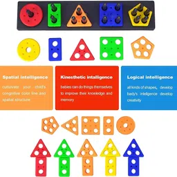 ebbstone Geometric Blocks Stacker Shape Sorter Column Puzzle Stacking Set for Kids image 4