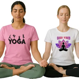 armersoul Pack of 2 Women Printed Round Neck Polycotton Pink, White T-Shirt-picture-18