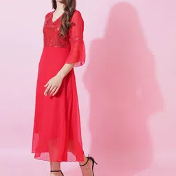 Curvydrobe Print Bell Sleeve Georgette Fit & Flare Maxi Dress image 3