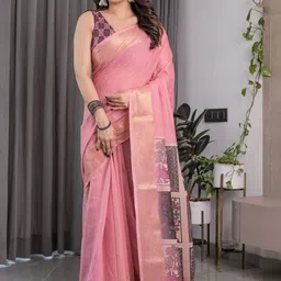 MAHARANI COUTURE Ethnic Motifs Printed Zari Pure Cotton Kanjeevaram Saree image 5