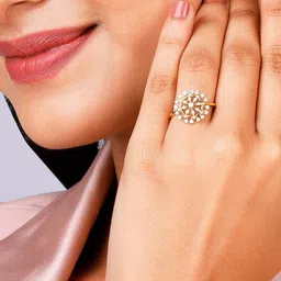 GIVA 14KT BIS Hall Mark Yellow Gold Glamorous Floral Diamond Ring, Fixed Size, Indian - 14 image 5