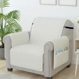 Story@home Off White Self design Microfiber Single Seater Sofa Cover With Arms-image-17