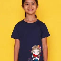 NUSYL Girls Cute Girl & Text Printed Regular Fit T-Shirt-image-17
