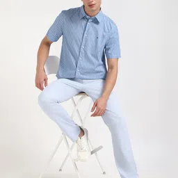 Tommy Hilfiger Men Spread Collar Vertical Striped Cotton Casual Shirt image 3