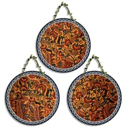 SEHAZ ARTWORKS Circlr Set 3-Pcs Brown & White Printed Wooden Wall Hangings-picture-20