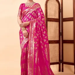 SANISA Ethnic Motifs Zari Silk Blend Handloom Banarasi Saree image 2