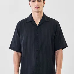 Snitch Men Textured Cuban Collar Pure Cotton Casual Shirt-image-92