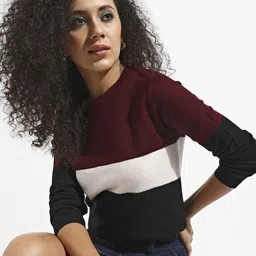 Campus Sutra Women Colourblocked Round Neck Pullover image 4