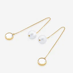 Isharya 18Kt Gold Plated Contemporary Mirror & Pearl Needle-Thread Drop Earrings image 4
