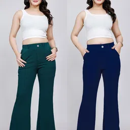 NU CLOTHS Women Pack Of 2 Original Bootcut Fit Mid-Rise Trousers-image-31