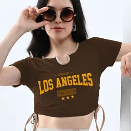 Genzy Women Cotton round neck printed typography Crop top-picture-19