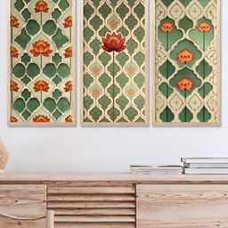 Kotart Brown & Green 3 Pieces Floral and Botanical Wooden Wall Paintings-picture-0