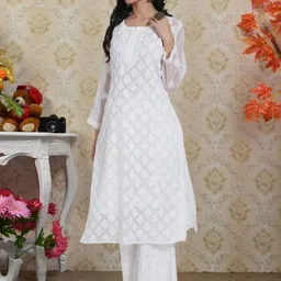 PARAMOUNT CHIKAN Women Ethnic Motifs Embroidered Chikankari Floral Georgette Kurta image 1