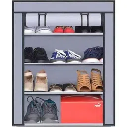 Arises Products Grey Foldable 5 Shelves Shoes Rack With Dustproof Cover image 3