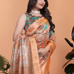 HERE&NOW Printed Woven Design Zari Banarasi Saree image 2