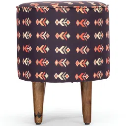 THEGASBH Navy blue & Orange Printed Wooden Ottoman image 3