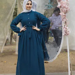 SARINKU Puff Sleeve Georgette Fit & Flare Maxi Dress-picture-33