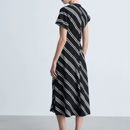 MANGO Diagonal Stripes Ruched Effect Cowl Neck A-Line Midi Dress image 4