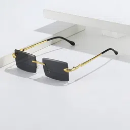 FUNGLASSES Unisex Square Sunglasses with UV Protected Lens9655 RIMLESS ABHISHEK BLACK-picture-43