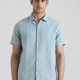 Mufti Men Slim Fit Textured Spread Collar Cotton Casual Shirt-picture-33