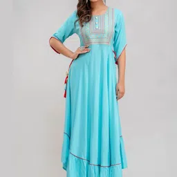 Jaipurite Embroidered Round Neck Gown Maxi Ethnic Dresses image 3