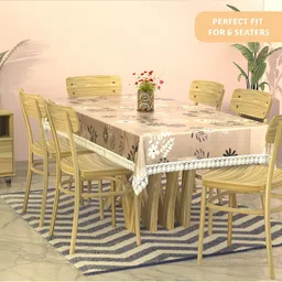 Kuber Industries Brown & White 2 Pieces Floral Waterproof Plastic 6-Seater Table Cover image 1