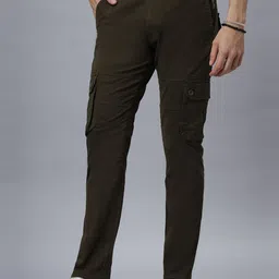HO BINDAASS Men Regular Fit Easy Wash Cargos Trousers image 4