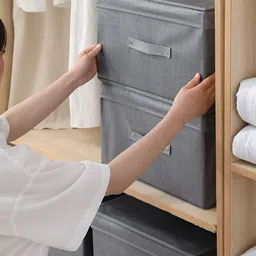 HomeStorie Grey 2 Pieces Cloth Storage Box Organisers for Wardrobe image 2