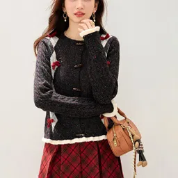 JC Collection Women Argyle Cardigan with Applique Detail-picture-36