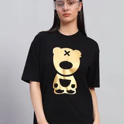 GRIFFEL Women Printed Pure Cotton Applique T-shirt-image-70