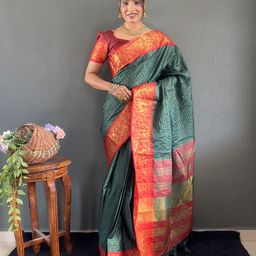 LeeliPeeri Designer Woven Design Checked Zari Saree-picture-4