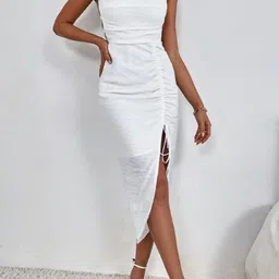 Outzidr White Off Shoulder Body Con Dress image 3