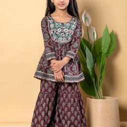 Readiprint Fashions Girls Floral Printed Pure Cotton Anarkali Kurti With Sharara-image-37