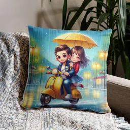 bettergiftflowers White & Blue Printed Square Pre-Filled Cushion image 5