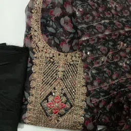 Glitzy Galz Floral Embroidered Sequinned Organza Unstitched Dress Material-picture-14