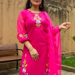 Indo Era Ethnic Motifs Embroidered Round Neck Thread Work Kurta with Trousers & Dupatta-picture-35