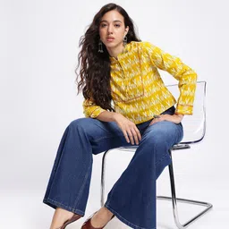 fusion by glitchez Abstract Printed Mandarin Collar Pure Cotton Top image 5