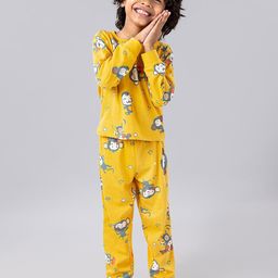 Hopscotch Unisex Kids Yellow Printed Night suit-picture-38